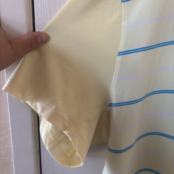 Nike Tiger Woods Men Golf Polo Shirt XXL Yellow Striped Dri-Fit Performance Logo - Picture 4 of 13